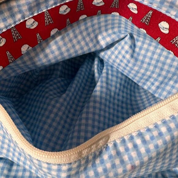 Vineyard Vines Canvas Tote Coastal Blue Ivory Oil Rig Print Zip Top - Picture 10 of 11